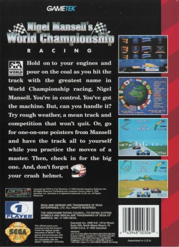 Nigel Mansell's World Championship Racing  Gioco